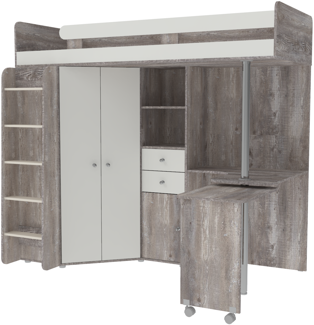 Кровать-чердак КарИВи М85 Бетон Белый