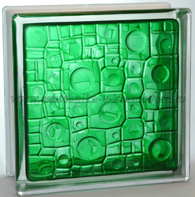 Стеклоблок губка изумруд окрашенный изнутри  Vitrablok  19x19x8