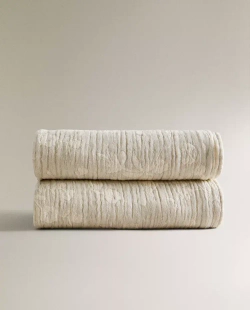 ZARA HOME ЖАККАРДОВЫЙ ПЛЕД С ЦВЕТОЧНЫМ УЗОРОМ, ЭКРЮ
