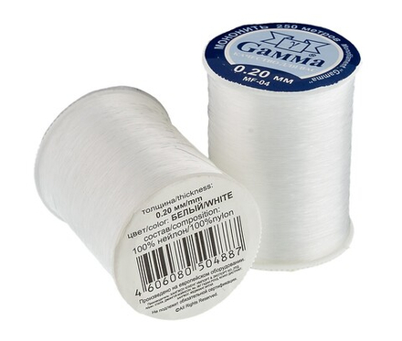 Мононить "Gamma", 0.20 мм, 100% нейлон, 250 м, цв.белый