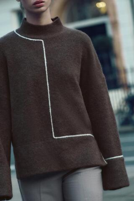 ZARA СВИТЕР С КОНТРАСТНЫМ КАНТОМ, КОРИЧНЕВЫЙ С МЕЛАНЖЕВЫМ ЭФФЕКТОМ