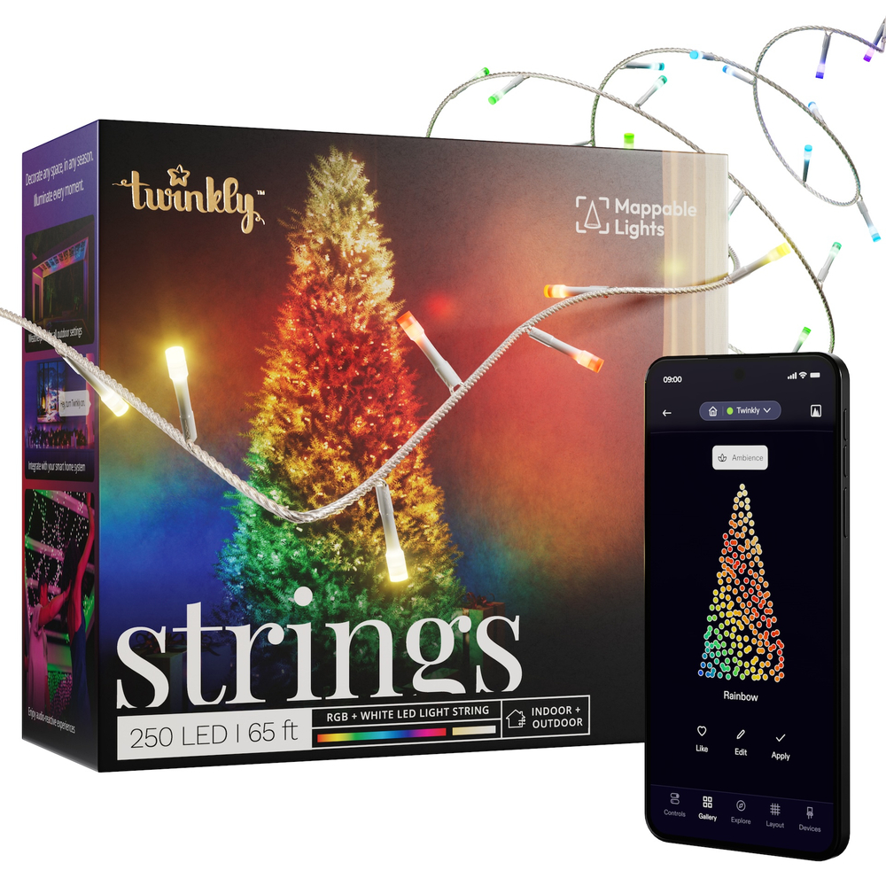 Гирлянда LED Twinkly Strings Special edition (Multicolor + White edition) - 250 шт. (20 м) RGB + W + BT + Wi-Fi (TWS250SPP-TEU) Generation II (прозрачный провод)