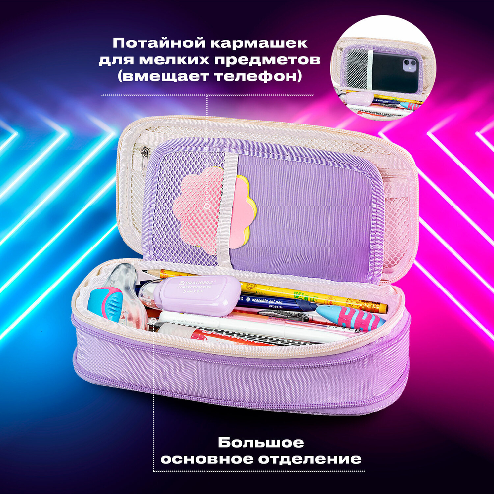 Пенал-трансформер BRAUBERG полиэстер 22х10х3 см "Digital lavender"