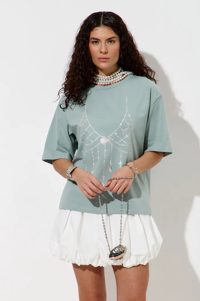 Футболка с принтом "Жемчужный бра" мятного цвета