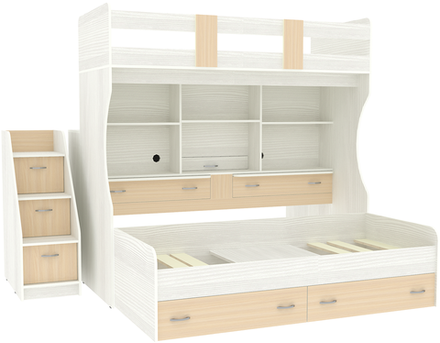 Двухъярусная кровать КарИВи Дуэт-4 Белое Дерево  Дуб Молочный