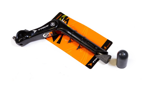 Вынос руля TRIX, алюминиевый кованый, для резьбовой вилки 1", под руль 25,4мм, двухболтовый, h-180мм, l-110мм, регулируемый +80 , глянцевый черный