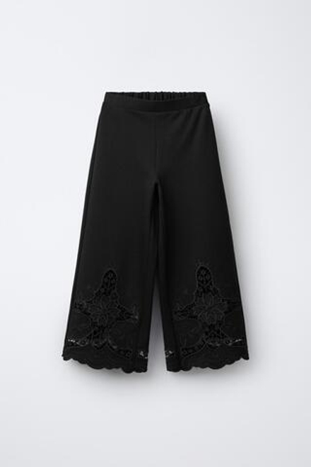 ZARA ШИРОКИЕ БРЮКИ С ВЫШИВКОЙ, ЧЕРНЫЙ