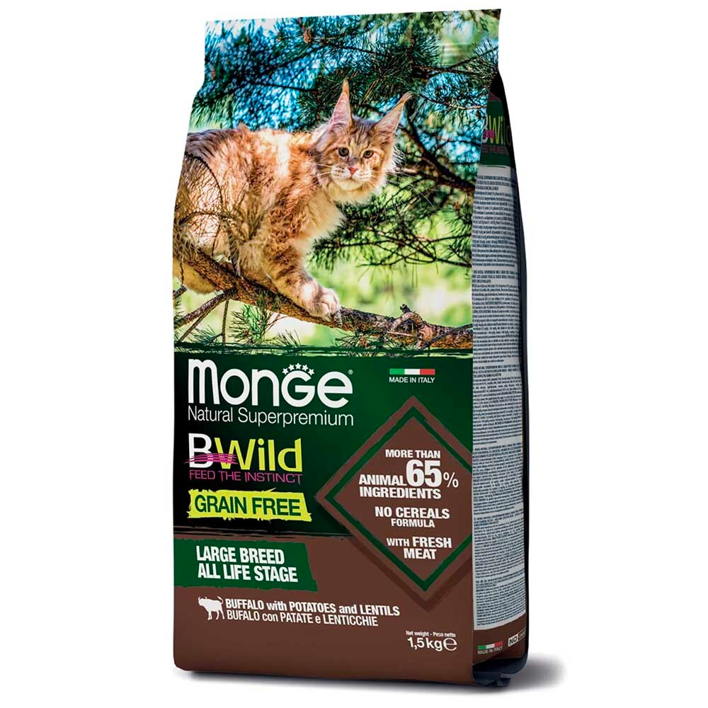 Monge Bwild корм для крупных кошек с буйволом (беззерновой) (Adult)