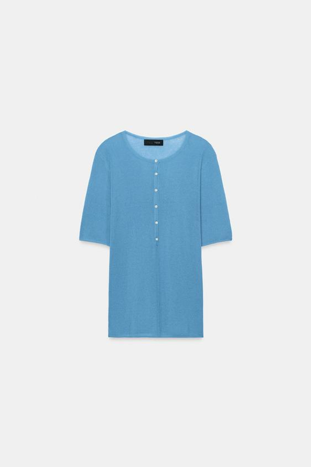 ZARA ТРИКОТАЖНЫЙ ТОП С ПУГОВИЦАМИ, ГОЛУБОЙ