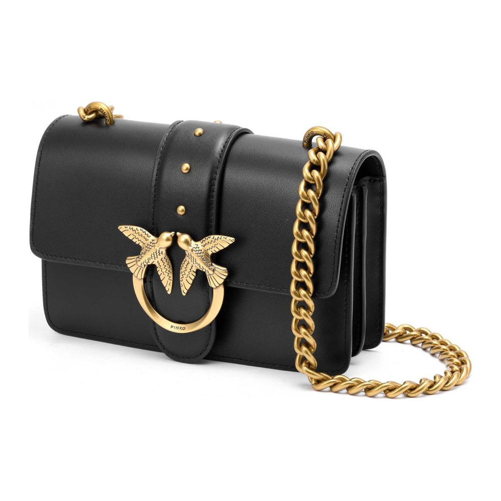 Сумка Pinko Simply Series Simple Rivet Chain Classic Grain Leather Bird Bag Swallow Bag Messenger Bag Shoulder Bag Mini Black Gold, 1P22JJ-Y7SP-Z99Q