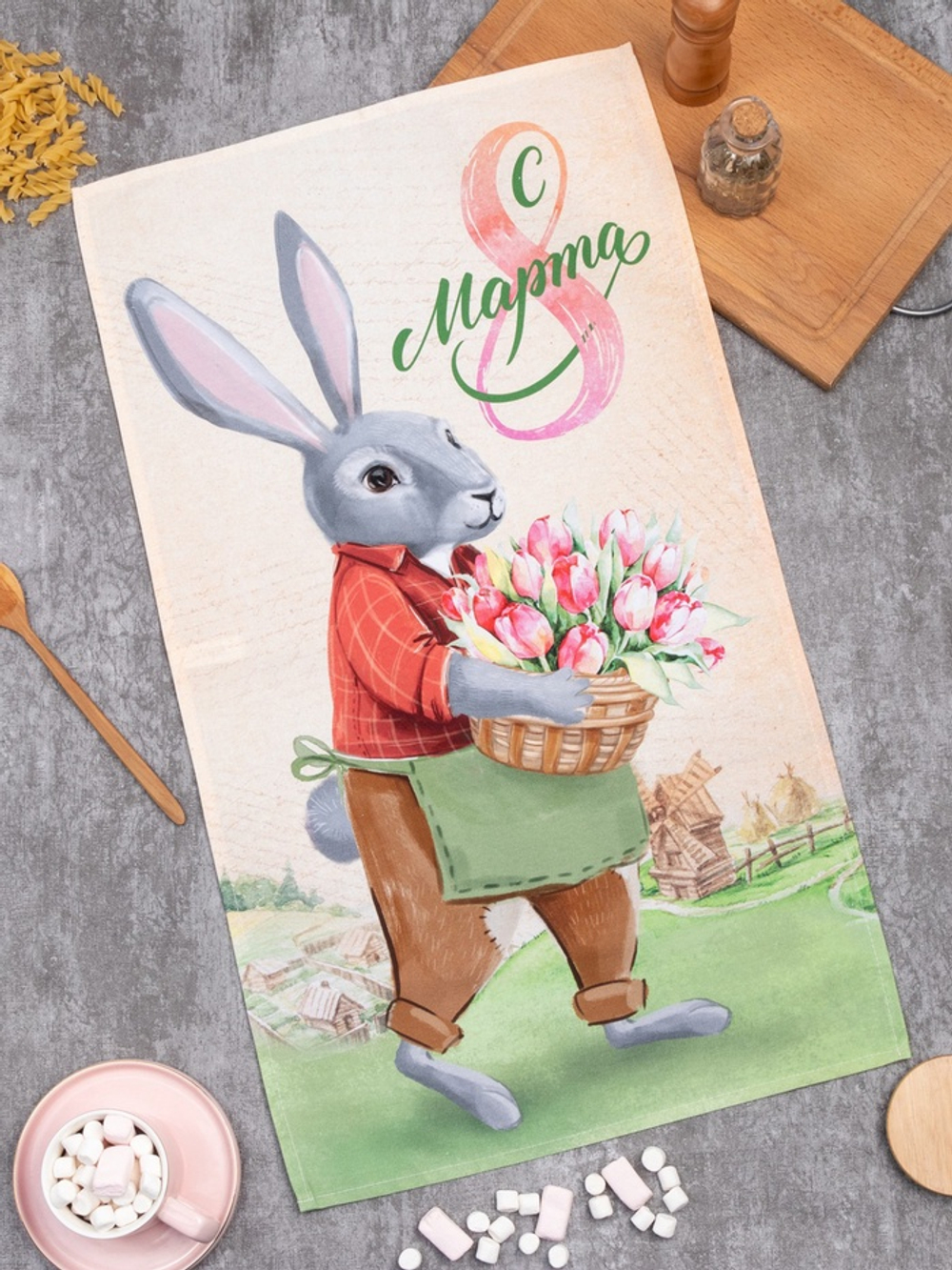 Полотенце Этель «8 Марта» 40×73 см, 100% хлопок, саржа 190 г/м²