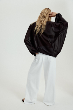 ZARA ТОП ИЗ КРЕПА С ПЫШНЫМИ РУКАВАМИ, ЧЕРНЫЙ