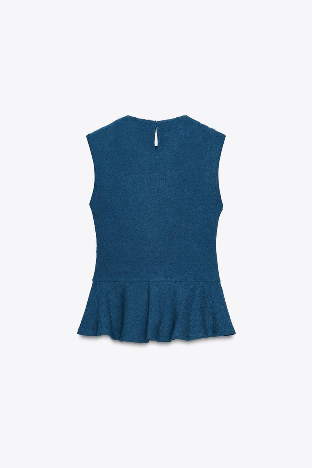 ZARA ТОП ИЗ ТКАНИ БУКЛЕ С БАСКОЙ И ПРЯЖКОЙ, ЯРКО-СИНИЙ