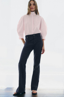 ZARA РУБАШКА С ОБЪЕМНЫМИ РУКАВАМИ ZW, БЛЕДНО-РОЗОВЫЙ