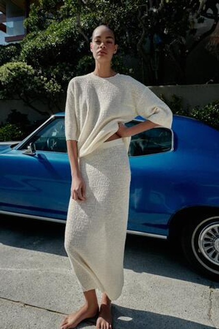 ZARA ПРЯМАЯ ЮБКА ИЗ СТРУКТУРНОГО ТРИКОТАЖА, ЭКРЮ