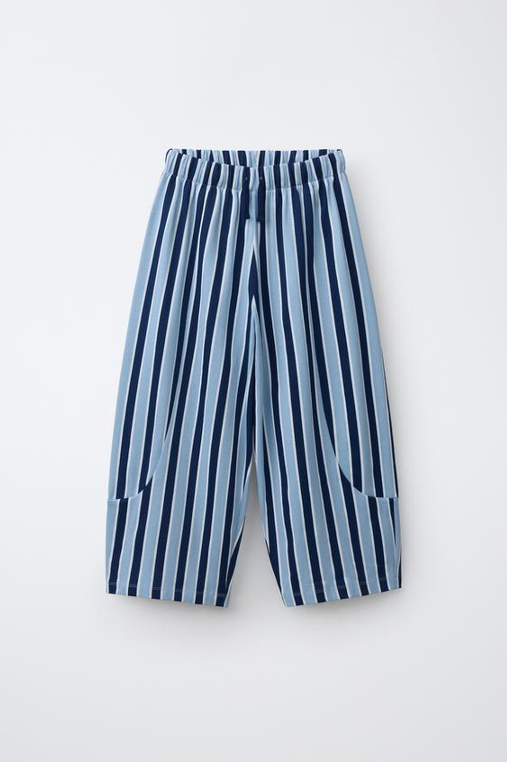 ZARA БРЮКИ RELAXED В ПОЛОСКУ, ГОЛУБОЙ