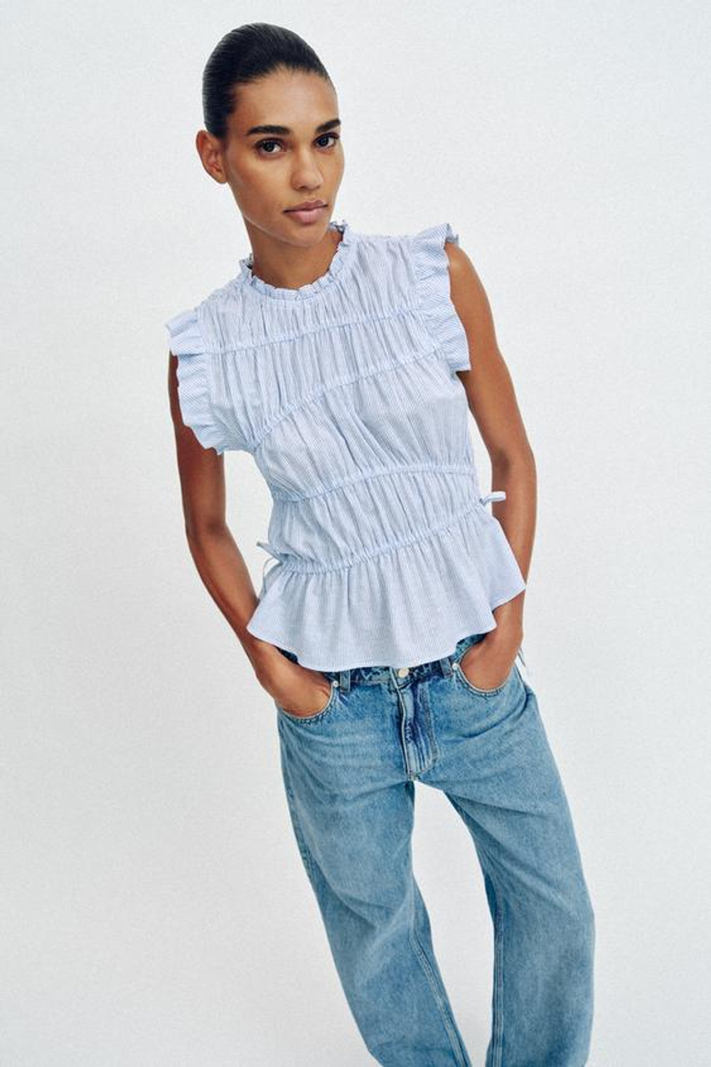 ZARA ТОП В ПОЛОСКУ ИЗ ЭЛАСТИЧНОЙ ТКАНИ, СИНИЙ/БЕЛЫЙ