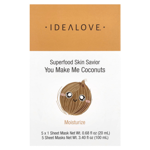 Idealove, Superfood Skin Savior, маска для лица с суперфудами, кокос, 5 шт. по 20 мл (0,68 жидк. унции)