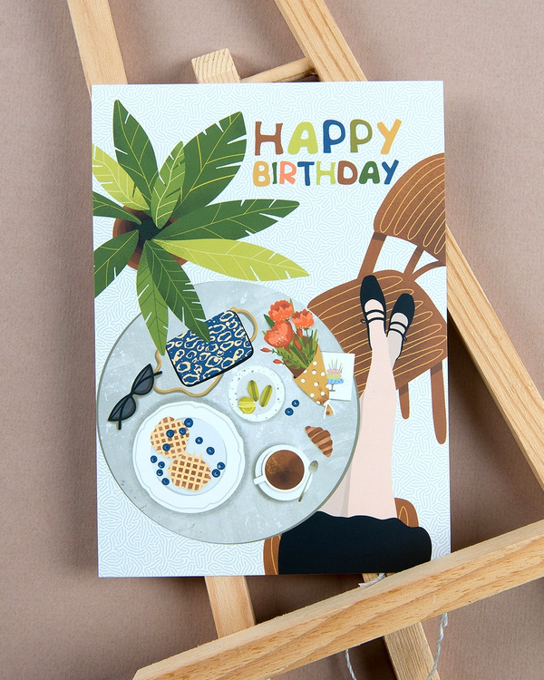 Открытка "День рождения в кафе"