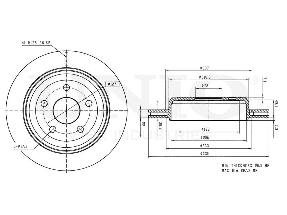 Диск тормозной задний UNIO BRD-20309