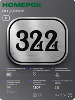 Номерок на дверь квартиры 322, для кабинета, офиса, шильдик 9 х 7 см, брашированная сталь, Айдентика Технолоджи