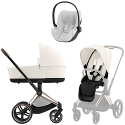 Коляска 3 в 1 Cybex Priam IV Rosegold complete и автокресло Cloud T i-Size Platinum White Plus Off White