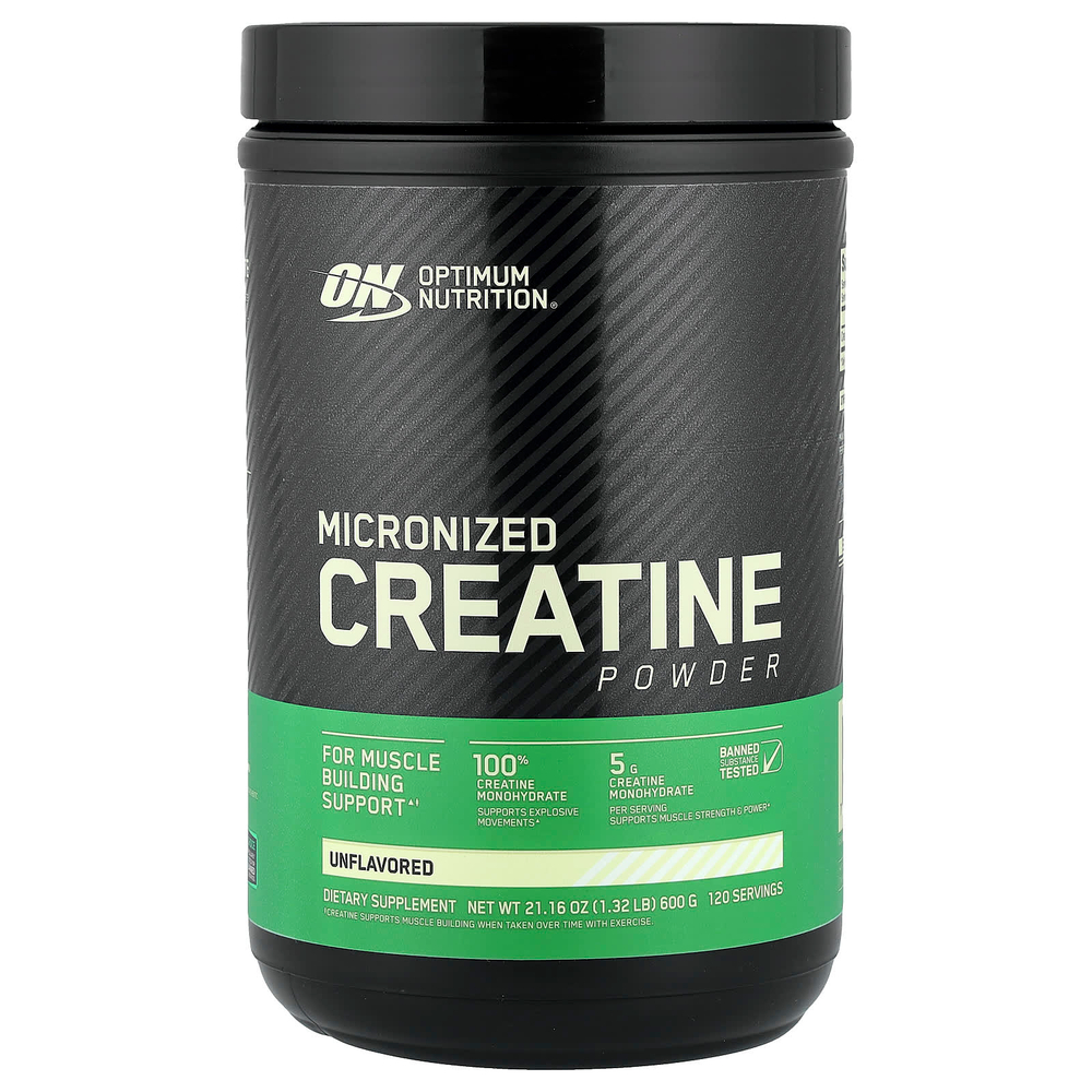 Optimum Nutrition, микронизированный порошок креатина, без добавок, 600 г