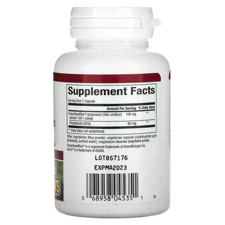 Антиоксиданты Natural Factors, GrapeSeedRich, экстракт виноградных косточек, 100 мг, 60 вегетарианских капсул