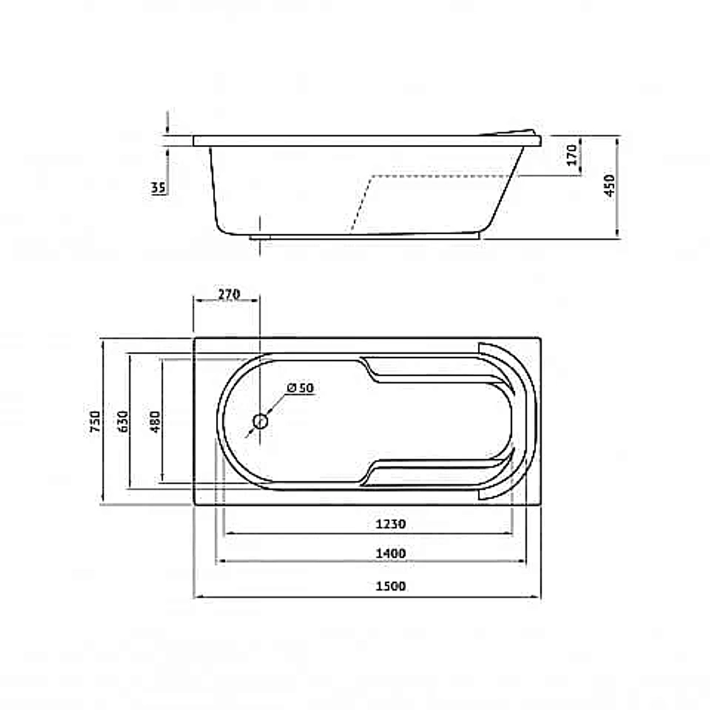Ванна акриловая Berges LUMBO 050001 150х75