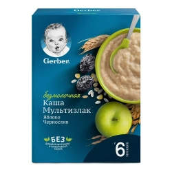 Каша Gerber безмолочная Мультизлаковая чернослив-яблоко, 180г