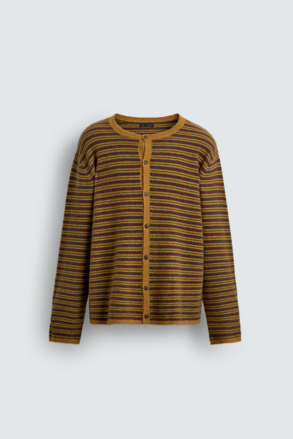 ZARA ЖАККАРДОВЫЙ КАРДИГАН В ПОЛОСКУ, ГОРЧИЧНЫЙ