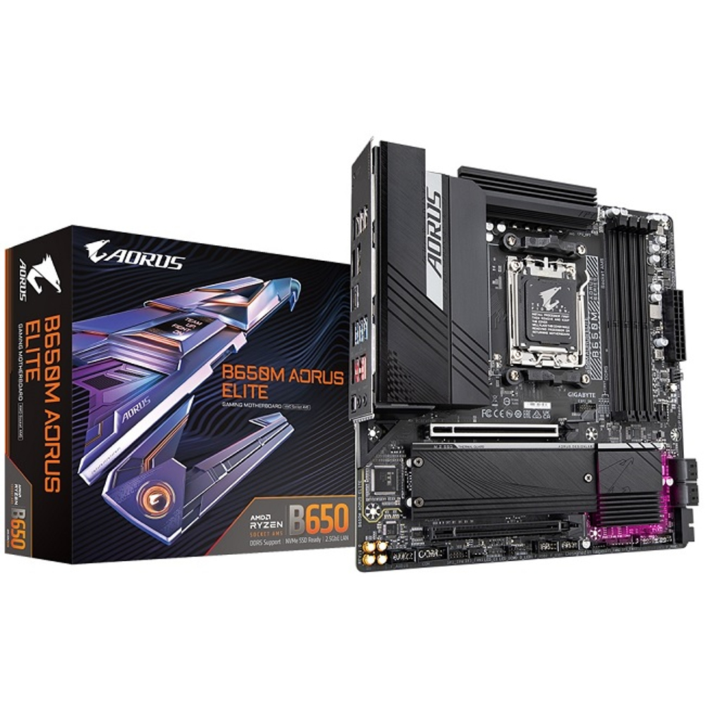 Материнская плата GIGABYTE B650M AORUS ELITE (AM5/AMD B650/4xDDR5/2xPCI-Ex16/3xM.2/SB7.1/GLAN/DisplayPort/HDMI/mATX)