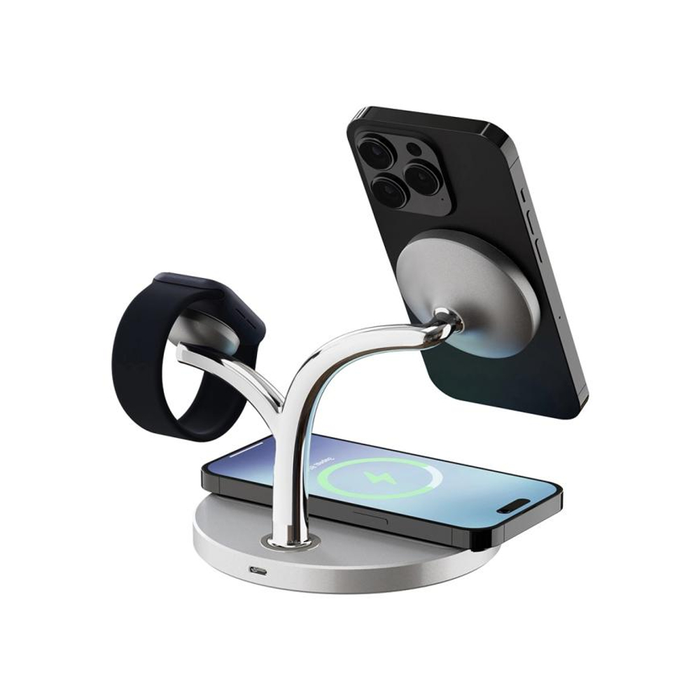 Зарядная станция MagSafe LYAMBDA Premium для iPhone, Apple Watch и AirPods (LWI12) Беспроводная зарядка: Qi 15 Вт, Qi 5 Вт, магнитное крепление для зарядки Apple Watch (Qi 2,5 Вт). Проводная зарядка: нет. Сертификация MFi