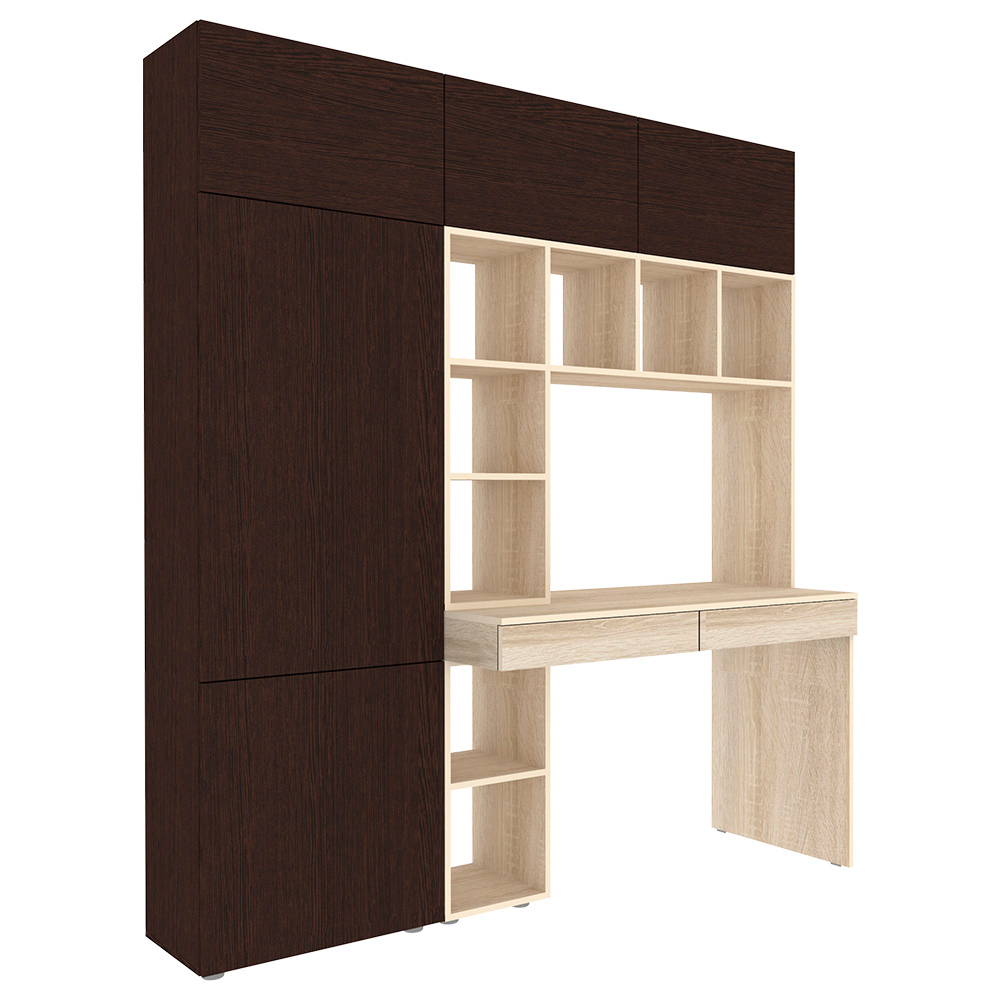 Стол письменный со стеллажом и шкафом КарИВи 1800 Дуб Сонома Венге