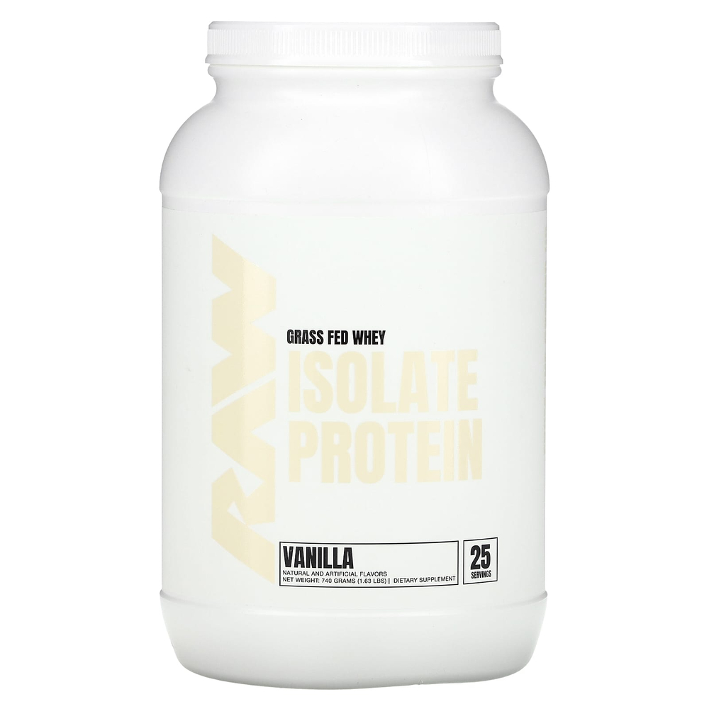 Raw Nutrition, изолят сывороточного протеина от коров травяного откорма, со вкусом ванили, 740 г (1,63 фунта)