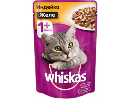 Whiskas для взрослых кошек желе с индейкой 85 г