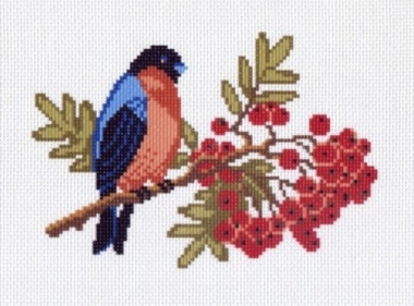 "Снегирь на рябине"-0255/1 канва с рисунком