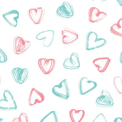 Сердечки рисунок кистью розовые бирюзовые штрихи