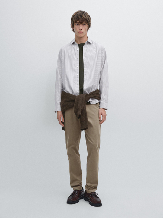 Massimo Dutti Зауженные брюки из саржи, коричневый