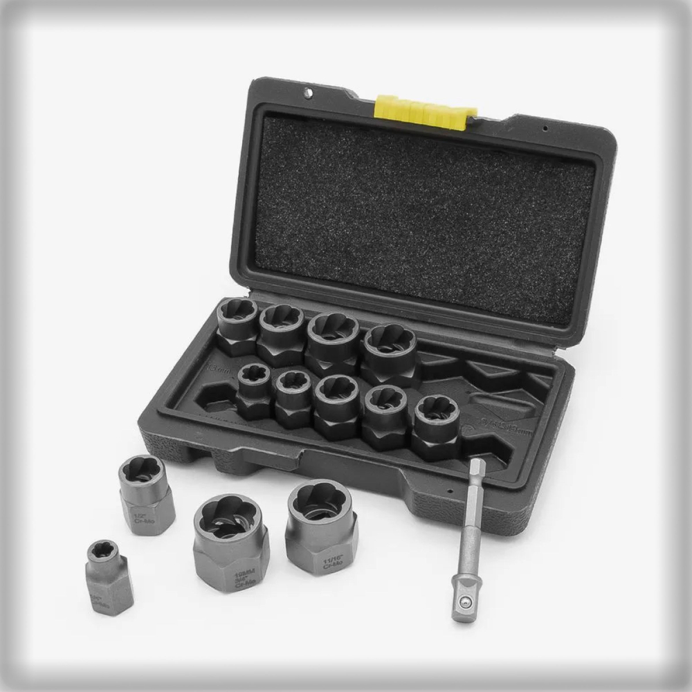 Набор экстракторов для извлечения сорванных болтов и гаек 14 предметов .