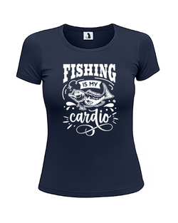 Футболка Fishing is my cardio женская приталенная темно-синяя