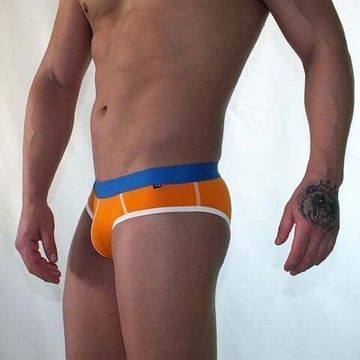 Трусы мужские брифы оранжевые с синей резинкой Van Baam VB-705-JN05