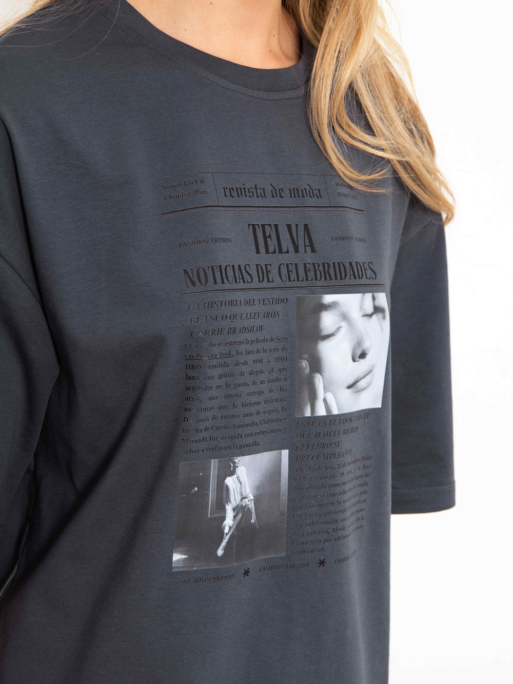 Футболка женская оверсайз Модная пресса (графит)