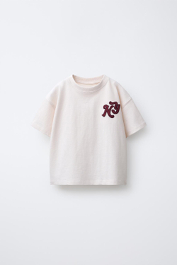 ZARA ФУТБОЛКА С ВЫШИВКОЙ, ЭКРЮ