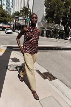 ZARA БЛУЗА В ГОРОШЕК, ЭКРЮ/ГРАНАТОВЫЙ