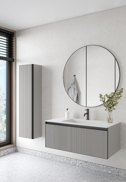 Armadi Art Комплект QUATRO 100 тумба рифл. с подсв. LUNA FUGA+раковина моноблок WHITE