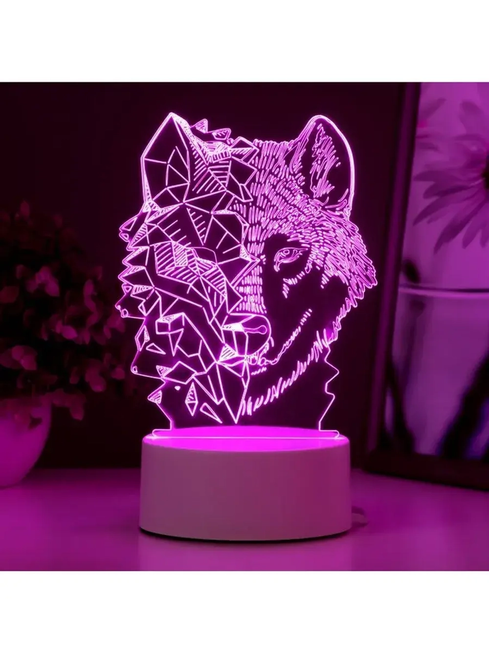 Светильник 3D ночник RISALUX «Волк», LED RGB, от сети, 13.5×