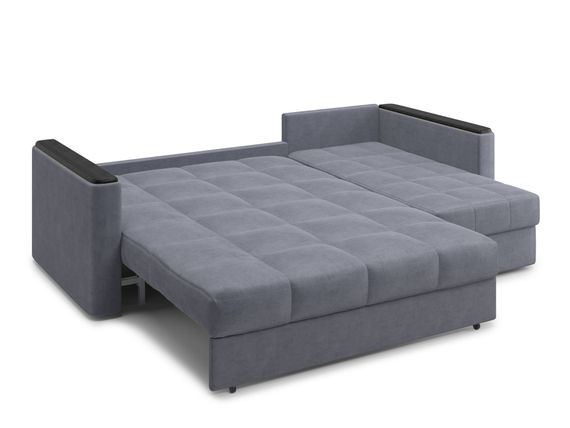 Диван угловой с оттоманкой Неаполь 1,4 - Velutto 32 серый/накладка венге