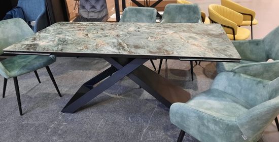 Стол LIVORNO 180 KL-170 MALACHITE, итальянская керамика/ черный каркас