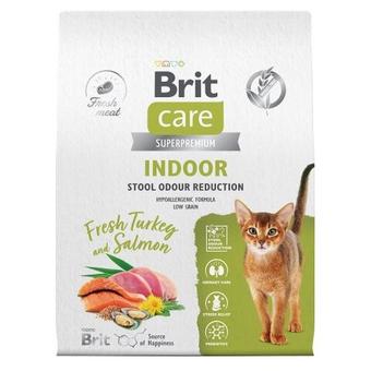 Сухой корм для домашних кошек БРИТ КЕА BRIT CARE Cat Indoor Stool Odour Reduction с лососем и индейкой, 7кг